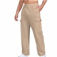 thumbnail image 1 of Fashion YLSDY Mens Casual Cargo Pants Relaxed Fit Outdoor Hiking Pants Spring Sports Fashion Cotton Drawstring Sweatpants with Pockets Khaki M, 1 of 4