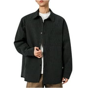 Fashion YLSDY Mens Casual Long Sleeve Blouse Shirt Solid Color Texture Button Up Dressy T-Shirts Plus Size Lapel Loose Tee Top Black M