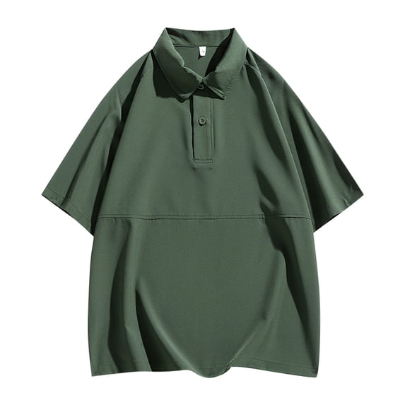 Fashion YLSDY Mens Casual Shirts Stylish Short Sleeve Button Up Lapel Blouse Top Solid Color Flowy Lightweight Outdoor Tee Shirt Army Green L