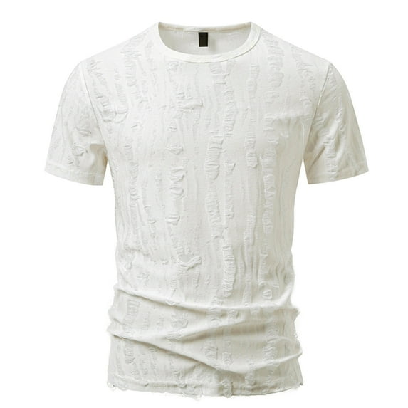 Fashion YLSDY Mens Crew Neck T Shirt Short Sleeve Hollow Out Hipster Hiphop Tees Fashion Slim Fit Elastic Solid Color Summer Tops White XL