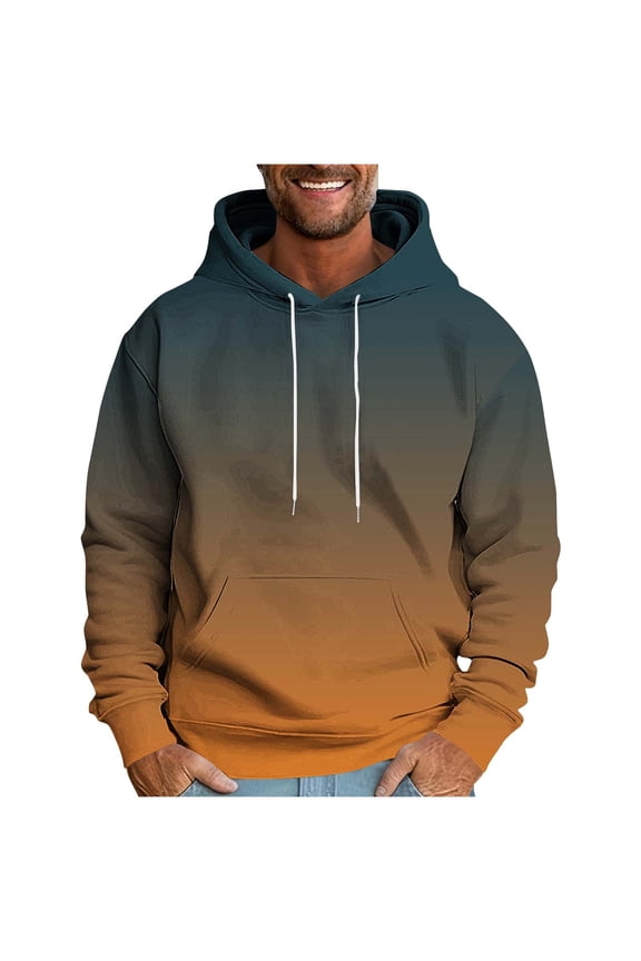 Fashion YLSDY Mens Fashion Sweatshirts 2025 Long Sleeve Fleece Hoodies Fall Winter Breathable Cozy Gradient Pullover with Pocket Yellow XXL