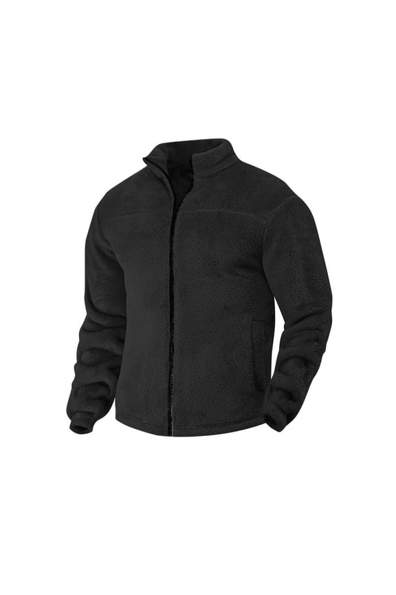 Fashion YLSDY Mens Fuzzy Jackets Sherpa Fleece Chunky Coats Full Zip Stand Collar Tactical Thermal Winter Sweaters Flight Jackets Black L