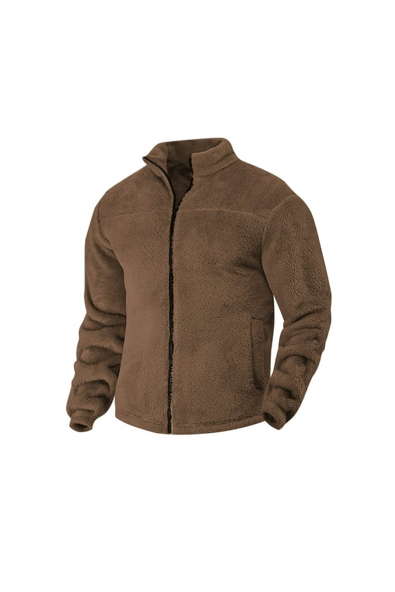 Fashion YLSDY Mens Fuzzy Jackets Sherpa Fleece Chunky Coats Full Zip Stand Collar Tactical Thermal Winter Sweaters Flight Jackets Khaki L