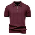 thumbnail image 1 of Fashion YLSDY Mens Golf Button Collared Shirts Short Sleeve Quarter Zip Knit Button Collareds Slim Fit Textured Stretchy Button Collared Shirt for Men Wine S, 1 of 2