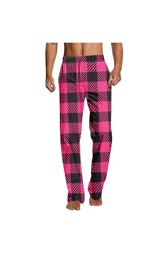 Fashion YLSDY Mens Hawaii Pants Argyle Design Fashion Plaid Cotton Lightweight Soft Hawaii Bottoms Lounge Sleepwear Pants Hot Pink XL