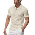 thumbnail image 1 of Fashion YLSDY Mens Henley Shirts Short Sleeve Muscle Fit Corchet Knit Performance Moisture Wicking Tops Dressy Casual Golf Office tees Khaki XXXL, 1 of 9