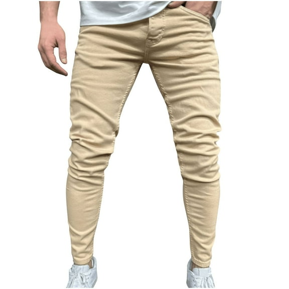 Fashion YLSDY Mens Jeans Skinny Stretch Stylish High Rise Colored Jeans Expandable Waist Dress Pants Slim Fit Chino Pants Yellow XL
