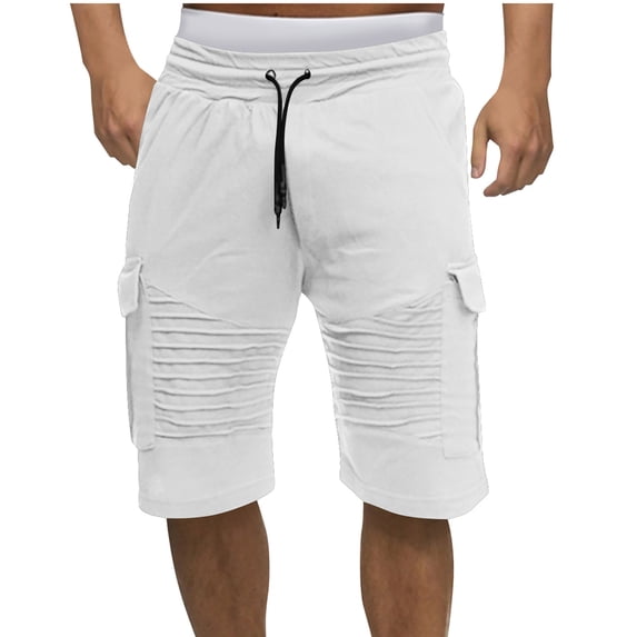 Fashion YLSDY Mens Knee Length Cargo Shorts Summer Casual Cotton Tactical Pants Elastic Waistband Workout Outdoor Hiking Muscle Shorts White L