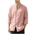 thumbnail image 1 of Fashion YLSDY Mens Linen Shirt Short Sleeve Button Down Collar T Shirt Blouses Casual Solid Color Summer Vacation Beach Shirts Pink S, 1 of 9