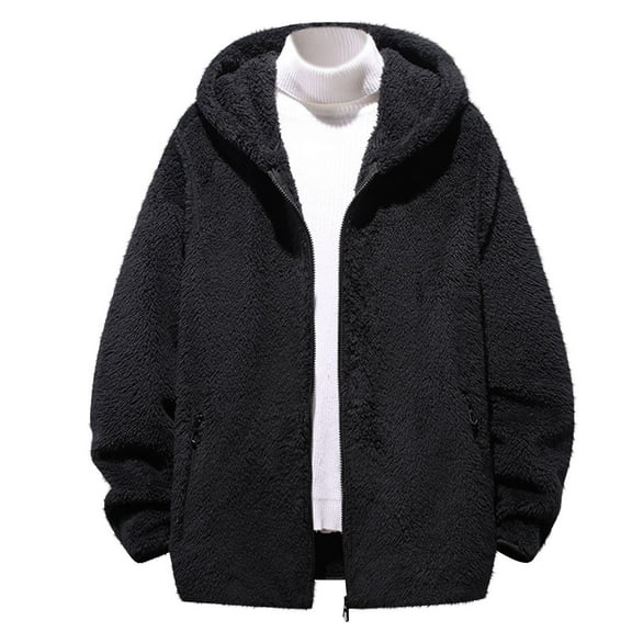 Fashion YLSDY Mens Long Sleeve Jacket Hooded Coats for Man Fleece Lined Wool Thermal Fuzzy Hooded Plain Fall Winter Jackets 2025 Black M