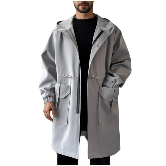 Fashion YLSDY Mens Long Sleeve Jacket Trench Outerwear for Mens High Neck Hooded Plain Fall Winter Jacket 2025 Trendy Gray XXXL