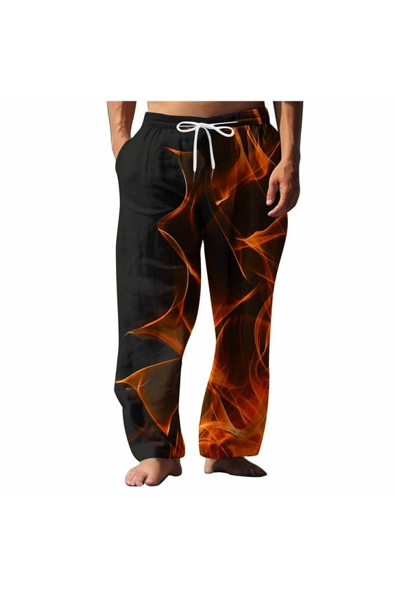 Fashion YLSDY Mens Pajama Pants Bottoms With Pockets- Fiery Orange Flames Energy Soft Men Lounge Pants, Comfy Mens Pj Pants Orange XXXXL