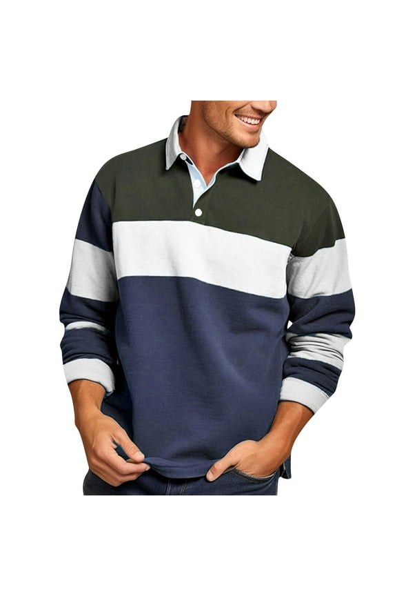 Fashion YLSDY Mens Preppy Sweatshirt Color Block Casual Long Sleeve Slim Fit Pullover Fall Sweatshirts for Men with Collar Navy L