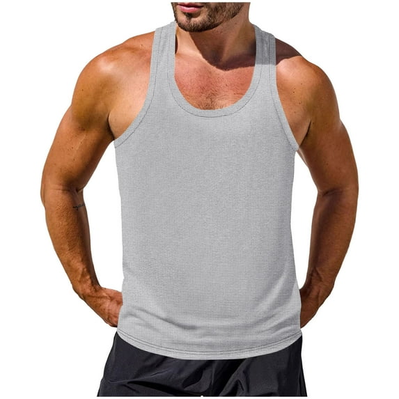 Fashion YLSDY Mens Ribbed Knit Tank Tops Big and Tall Casual Sleeveless Y-Back Summer Beach Muscle T Shirts Gym Workout Undershirts Gray L