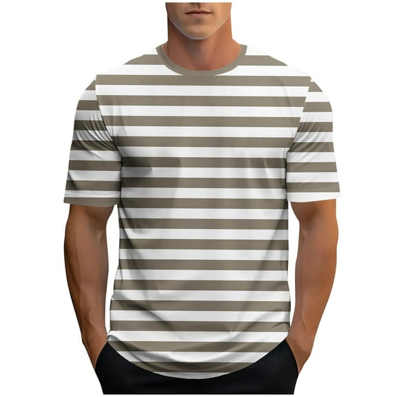 Fashion YLSDY Mens Short Sleeve T-Shirts Striped Casual Crewneck Basic Shirt Color Block Stretch Summer Beach Tees Khaki XXXL