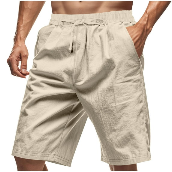 Fashion YLSDY Mens Shorts Solid Color Casual Drawstring Summer Beach Short Pants Lightweight Elastic Waist Comfy Outdoor Shorts Beige S