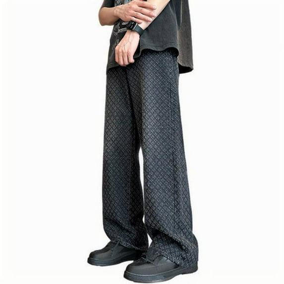 Savings YLSDY Mens Solid Color Straight Leg Denim Trousers Casual 2025 Loose Fit Wide Leg Baggy Trousers Lounge Jean Wide Leg Pants Black L