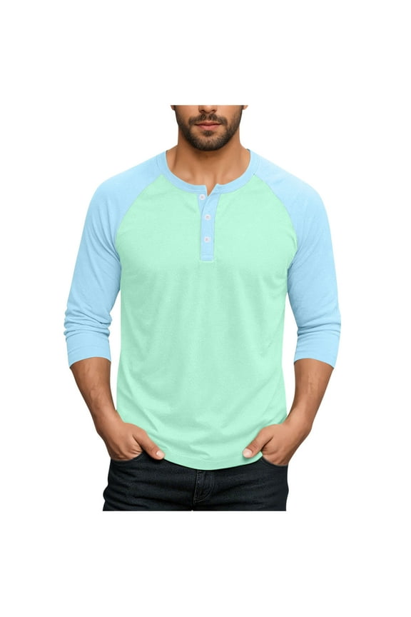 Fashion YLSDY Mens Summer Fall Henley Shirts Raglan 3/4 Sleeve Jersey Baseball T-Shirts Casual Workout Sport Athletic Tee Tops Green L