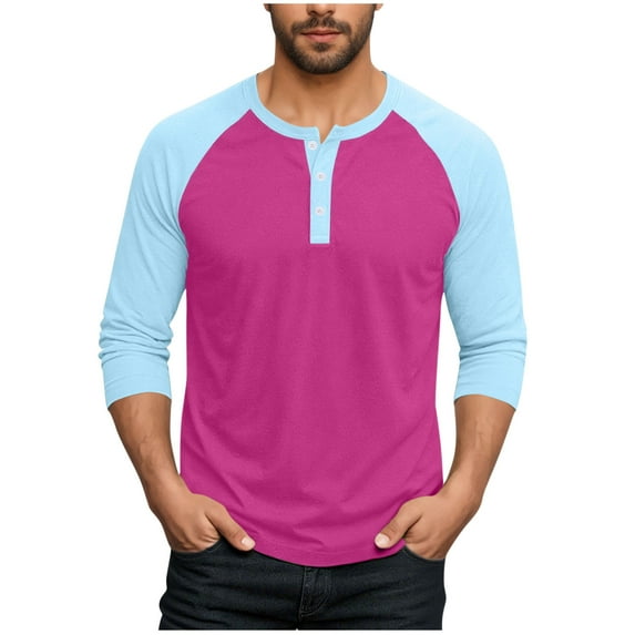 Fashion YLSDY Mens Summer Fall Henley Shirts Raglan 3/4 Sleeve Jersey Baseball T-Shirts Casual Workout Sport Athletic Tee Tops Light Blue XXXL