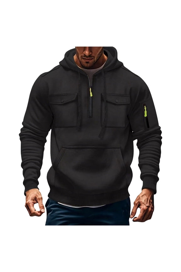 Fashion YLSDY Mens Tactical Sweatshirts Retro Lace Up Aztec Hooded Pullover Long Sleeve Cargo Workout Outdoor Hoodies with Pockets Black L