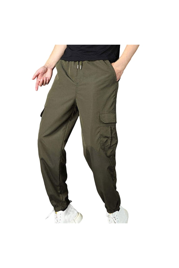 Fashion YLSDY Mens Work Cargo Pants Casual Cotton Tapered Joggers with Pockets Outdoor Athletic Hiking Sweatpants Pull On Pants Army Green XXL