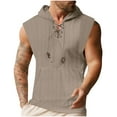 thumbnail image 1 of Fashion YLSDY Mens Workout Hooded Tank Tops Summer Casual Slim Fit Sleeveless V Neck Lace Up Henley Hoodies Cut Off Muscle Shirts Khaki XL, 1 of 5