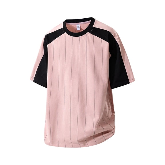 Fashion YLSDY Mens Workout T Shirt Oversized Color Block Baseball Fans Vintage Sporty Pinstripe Crew Neck Tee Shirts Summer Pink L