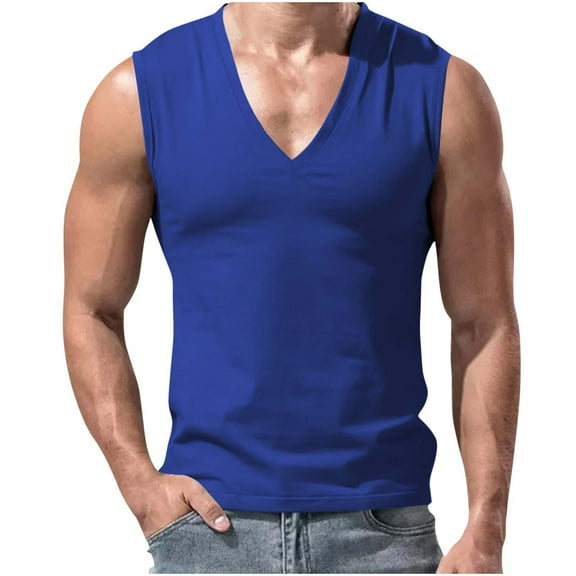 Fashion YLSDY Mens Workout Tank Tops Sleeveless V Neck Undershirt Breathable Athletic Tops Tactical Shirt Muscle T Shirts Casual Sports Tops Blue XL