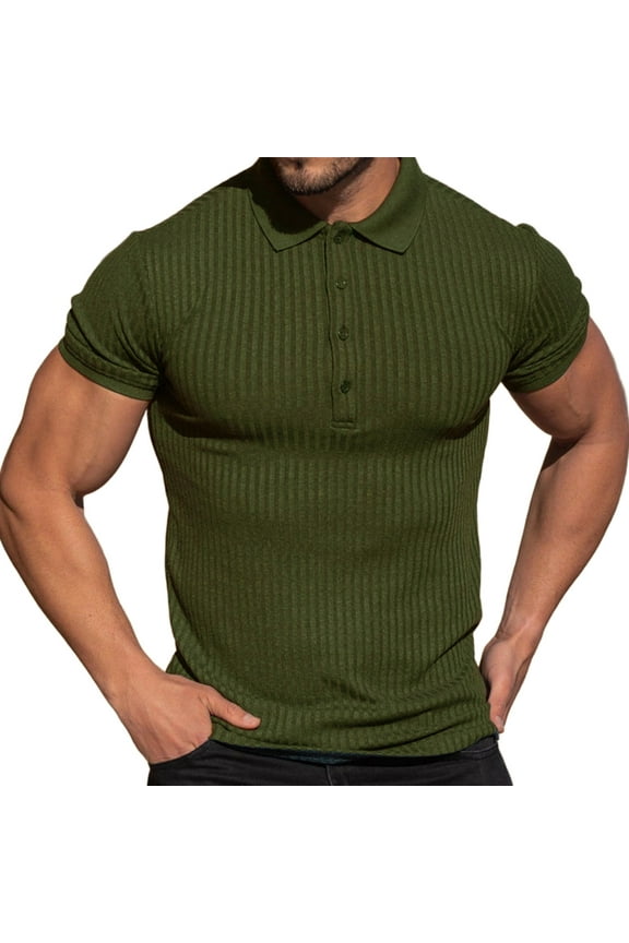 Fashion YLSDY Muscle Button Collared Shirts for Men Slim Fit Short Sleeve Golf Shirts Men Quick Dry Shirts Casual Stylish Clothes Army Green M
