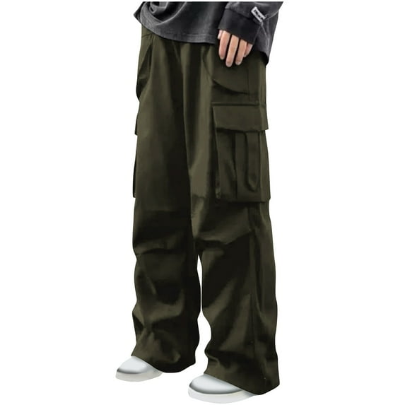 Fashion YLSDY Outdoor Trousers for Men Casual Fashion Stretch Drawstring Pants Solid Color Loose Fit Comfy Pant with Multi Pockets Army Green 10
