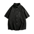 thumbnail image 1 of Fashion YLSDY Solid Color Casual Shirt for Men Short Sleeve Lapel Loose T-Shirts Button Up Pleated Dressy Trendy Blouse Top Black M, 1 of 6