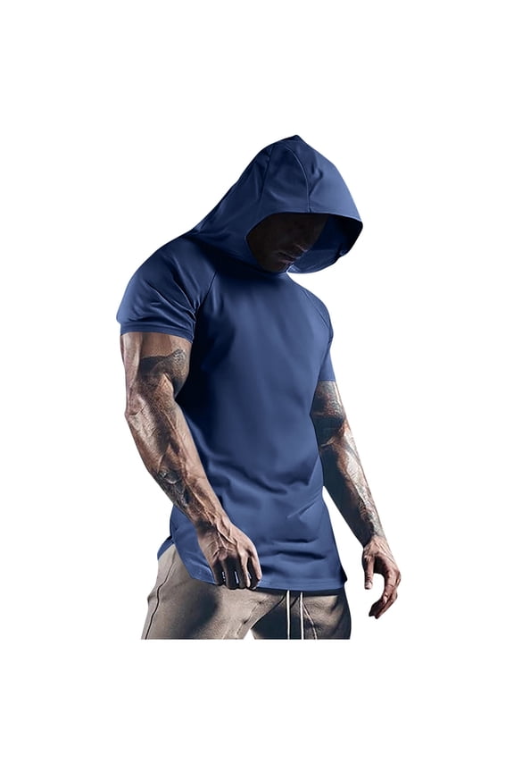Fashion YLSDY Summer Shirts for Men Short Sleeved Basketball Sports Split Hoodie Appearance Suit Men Warm Up Shooting Casual Navy S