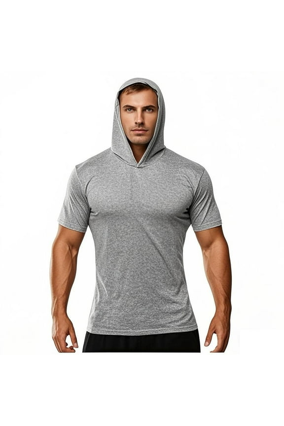 Fashion YLSDY Sun Protection Hoodie Shirts Running Cotton Compression Shirts Short Sleeve Stretch Rash Guard for Beach Swimming Gray XL