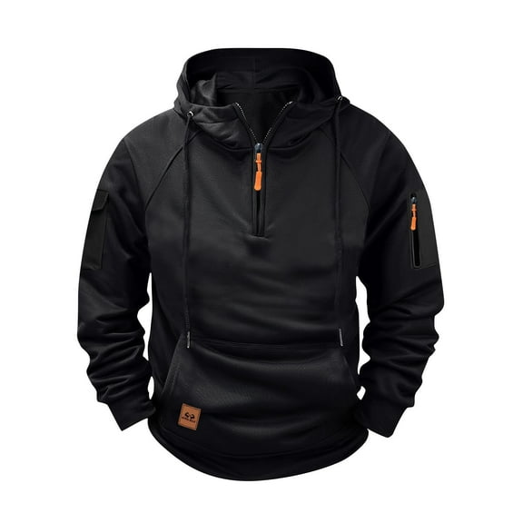 Fashion YLSDY Tactical Hoodies for Men - Fleece Lined Cargo Sweatshirt Raglan Long Sleeve Quarter Zip Pullover Hoodie Workout Gym Mens Fashion Black M