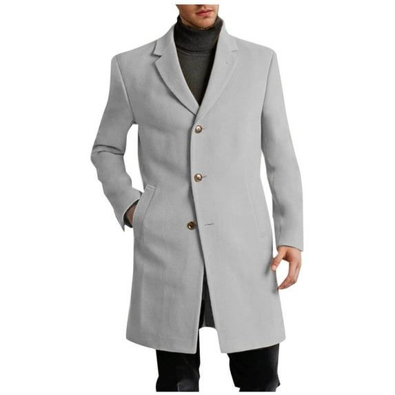 Fashion YLSDY Trench Coat for Men Mid Length Open Front Cardigan Single Breasted Pea Coat Plus Size Outwear Winter Wool Coats Gray XXL