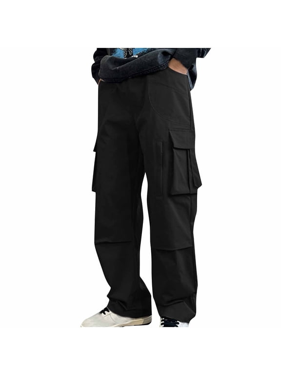 Fashion YLSDY Work Cargo Pants for Men Relaxed Fit Parachute Pants Casual Baggy Cargo Sweatpants Hip Hop Harem Pants with Pockets Black 8