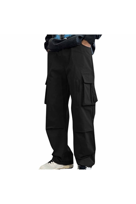 Fashion YLSDY Work Cargo Pants for Men Relaxed Fit Parachute Pants Casual Baggy Cargo Sweatpants Hip Hop Harem Pants with Pockets Black 8