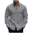 thumbnail image 1 of Fashion YLSDY Wrinkle Blouse Shirt for Men Long Sleeve Cardigan Button Up Turn Down Collar Casual Loose Solid Color Tunic Top Gray S, 1 of 5