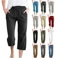 thumbnail image 1 of Yotami Capri Pants for Women Plus Size Linen Pants Summer Casual, Lightweight Elastic Waisted Drawstring Loose Cargo Pants with Pockets, 1 of 5