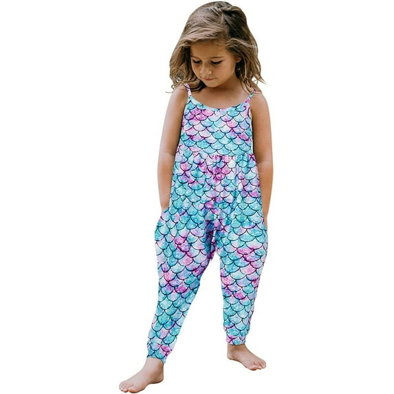 Savings! ZCFZJW Toddler Baby Girl Jumpsuit One Piece Floral/Dinosaur/Solid/Color Sleeveless Playsuit Strap Romper Harem Pant with Pockets Summer Outfit Clothes(#06-Blue,5-6 Years)