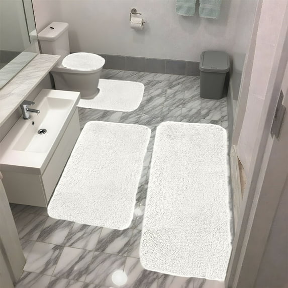 kcavykas 4-Piece Solid Color Bath Mat Set, Universal Bathroom Rugs and Toilet Mats, Soft, Thick, Non-Slip, Machine Washable, Quick-Dry Water Absorption for Comfort and Safety Gift