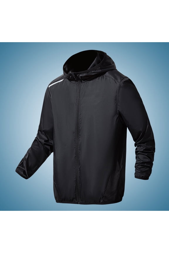 Men UPF40+ Sunscreen Light Breathable Outdoor Hiking Reflective Sports Jacket Hooded Top
