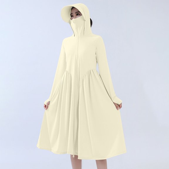 UV Tops Sun Protection Ladies New Long-sleeved Round Neck Hooded Solid Color Casual Sun Protection