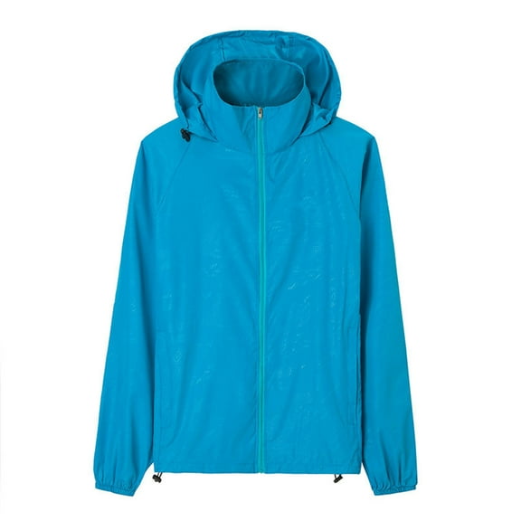 Men UV Tops Sun Protection Solid Hooded Long Sleeve Zipper Lightweight Drying Sun-proof Jacket
