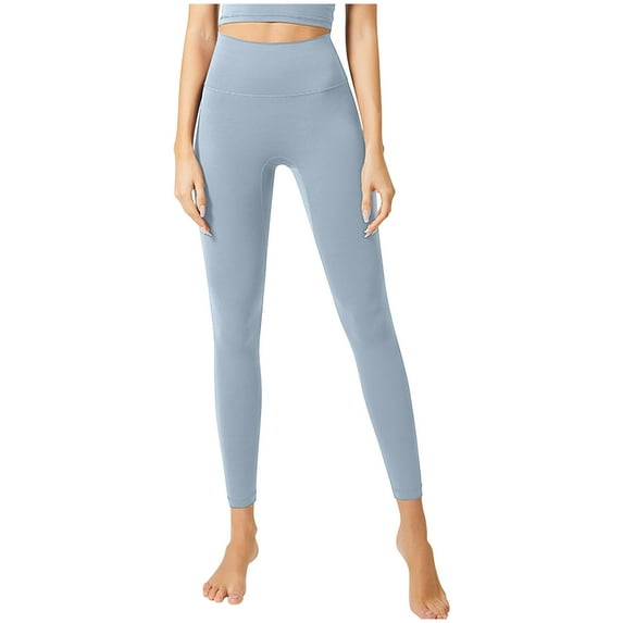 Savings women's High Waisted Yoga Pants Slim Fit Stretchy Workout Gym Leggings Solid Color Capris Light Blue,S