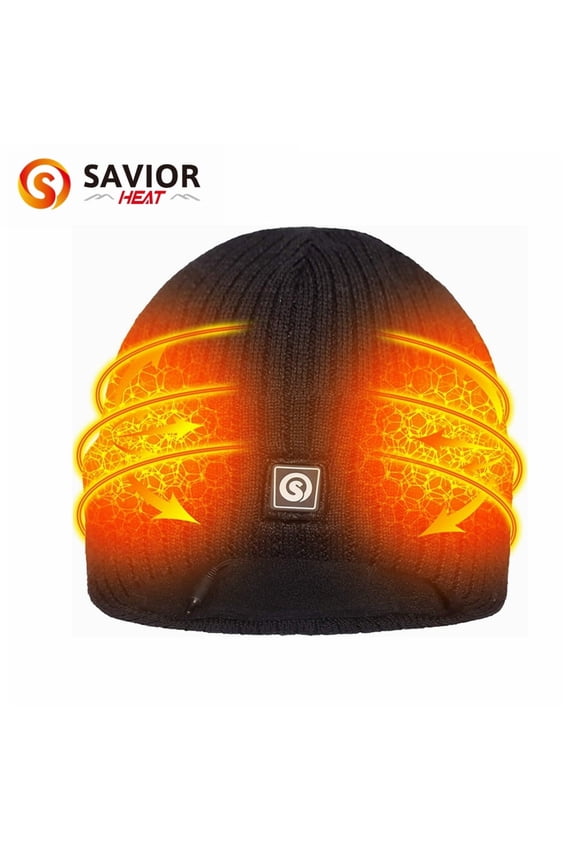 Savior Black Heated Warm Beanie Wool Cap, Winter Thickened Fleece Knit Hats for Men and Women