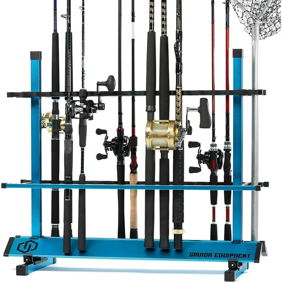 Savior Equipment Fishing Rod Rack Holder Organizer, 24-48 Slots to Hold Fresh Salt Water Spinning Rods & Reel Combo, Lightweight Aluminum Vertical Fish Pole Garage Storage Ground Display Stand