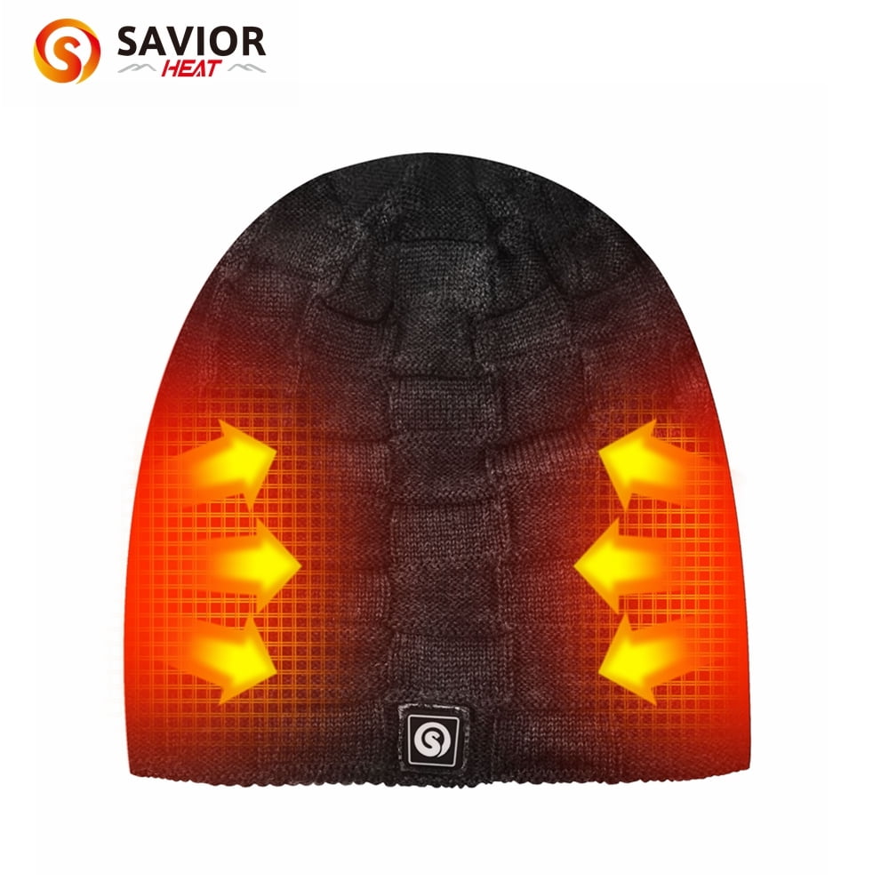 Savior Gray Heated Warm Beanie Wool Cap, Winter Thickened Fleece Knit Hats for Men and Women