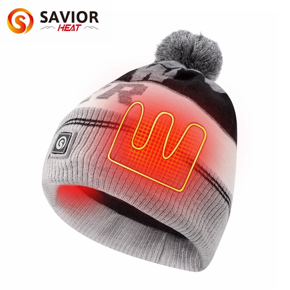 Savior Gray Heated Warm Beanie Wool Cap, Winter Thickened Fleece Knit Hats for Men and Women