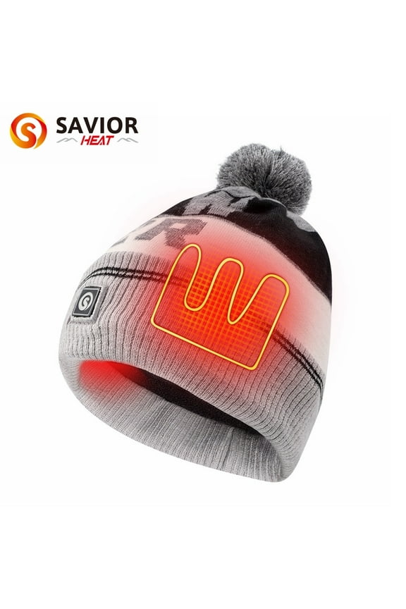 Savior Gray Heated Warm Beanie Wool Cap, Winter Thickened Fleece Knit Hats for Men and Women